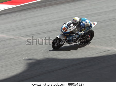 SEPANG, MALAYSIA - OCT. 21: Robertino Pietri of Italtrans Racing Team in action during practice session of Shell Advance Malaysian Moto GrandPrix on Oct. 21 2011 in Sepang, Malaysia.
