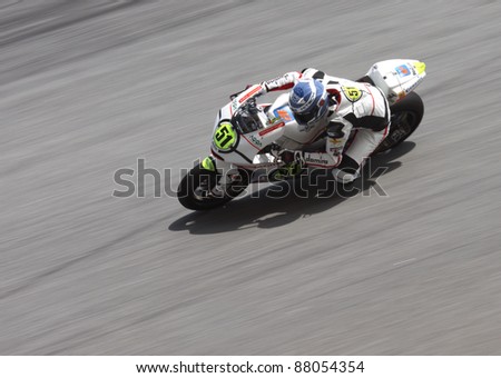 SEPANG, MALAYSIA - OCT. 21: Michele Pirro of Gresini Racing Moto2 in action during practice session of Shell Advance Malaysian Moto GrandPrix on Oct. 21 2011 in Sepang, Malaysia.