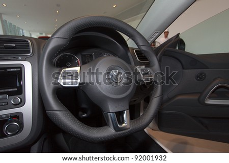 KUANTAN,MALAYSIA-JAN.4: Interior of Scirocco at the launching of Volkswagen Showroom on January 4th 2012 in Kuantan, Pahang, Malaysia. Official opening celebration on 7th and 8th January 2012.