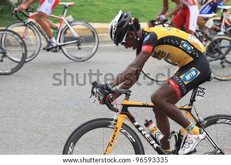 KUANTAN - MARCH 1: Meron Russom from MTN Qhubeka, crash at last corner during Stage 7 of the le Tour de Langkawi from Bentong to Kuantan on March 1, 2012 in Kuantan, Pahang, Malaysia.