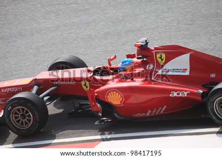 SEPANG, MALAYSIA - March 23: Spanish Fernando Alonso of Ferrari in action during Friday practice at Petronas Formula 1 Grand Prix on March 23, 2012 in Sepang, Malaysia