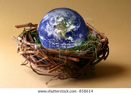 Conservation:  The earth in being protected in a nest. NASA earth capture.
