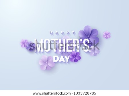 Happy Mothers Day. Vector holiday illustration with colorful 3d paper flowers and text label. Realistic 3d spring banner. I love you mom. Holiday sale or offer sign