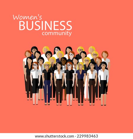 vector flat  illustration of women business community. a large group of women (business women or politicians).  summit or conference family image