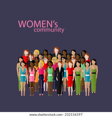 vector flat illustration of women community with a large group of girls and women feminist concept vector flat illustration of women community with a large group of girls and women feminist concept
