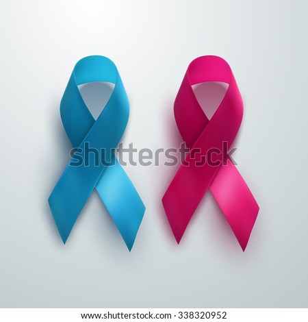 Blue And Pink Ribbons. Breast And Prostate Cancer Awareness Sign. Medical And Health Concept