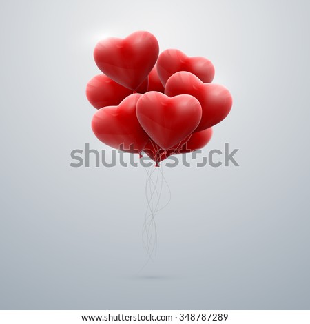 vector holiday illustration of flying bunch of red balloon hearts. Happy Valentines Day