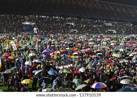 PETALING JAYA, MALAYSIA - MAY 8: Malaysians at a political rally against the fraudulent Malaysia 13th general election vote result on May 8, 2013 in Stadium MBPJ, Petaling Jaya, Malaysia.