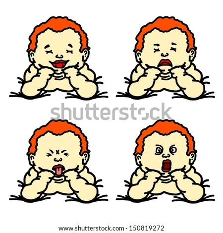 Series Of Cute Baby Cartoon Making Facial Expression Of Happy, Sad ...