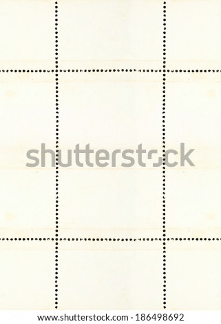 Perforated postage stamp sheet with blank space for text.