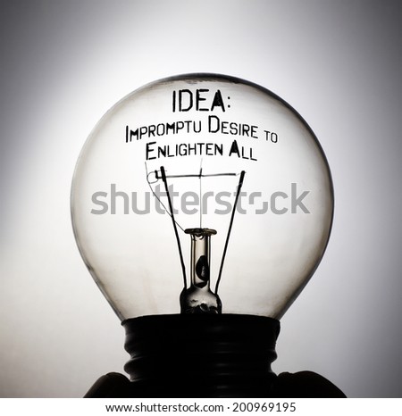 Silhouette of an incandescent light bulb with the message: IDEA Impromptu Desire to Enlighten All.
