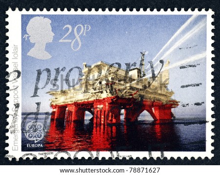 GREAT BRITAIN - CIRCA 1983: Stamp printed in Great Britain showing the oilfield emergency support vessel, Lolair, to commemorate Europa Engineering Achievement, circa 1983.