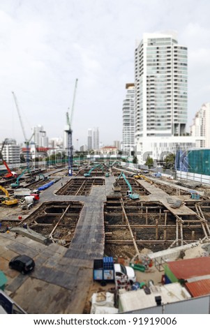 A view of a massive construction site for an urban development.