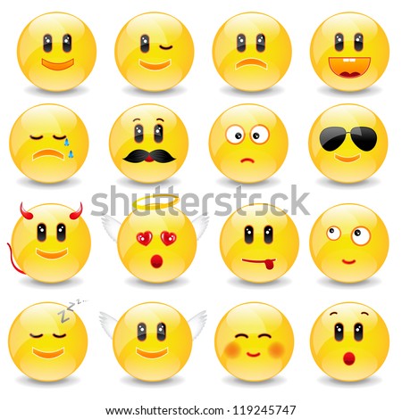 Yellow Smiley Balls With Positive And Negative Emotions With Gradient Mesh, Vector Illustration