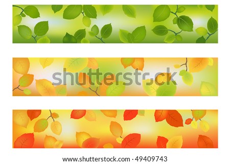 Three Season Banners or Backgrounds with leaves for design.