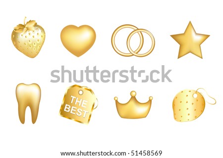 stock vector Golden Strawberry Heart Wedding Rings Star Tooth Label