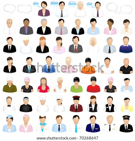 Icons Of People With Speech Bubbles, Isolated On White Background, Vector Illustration
