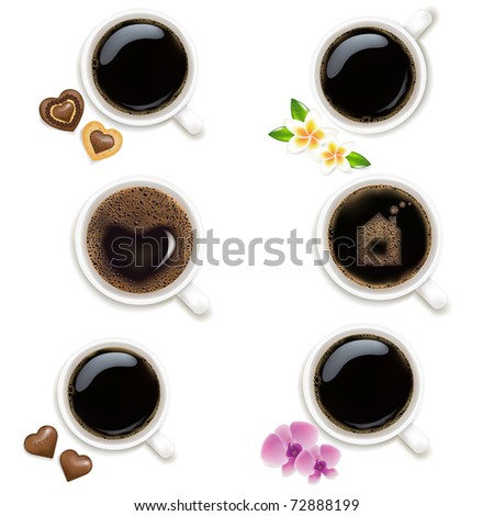 6 Cups From Coffee, Isolated On Vintage Background, Vector Illustration