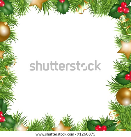 Merry Christmas Border, Isolated On White Background, Vector