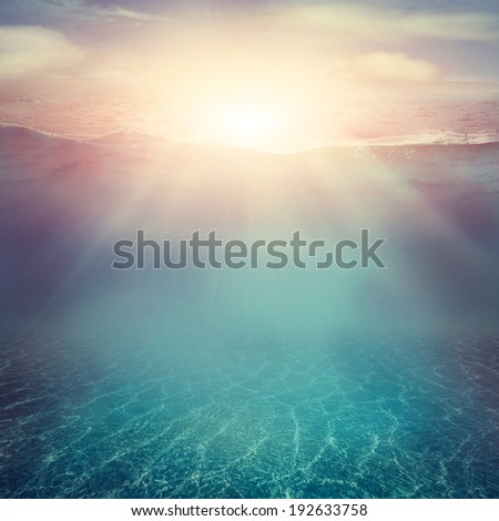 Summer background. Underwater sea view. Ocean water surface.