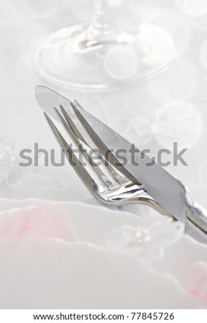 stock photo Table setting for romantic dinner or wedding