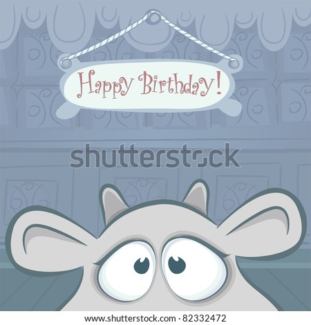 ... cards series. Vector birthday card with funny cow. 