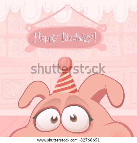 ... card series.Vector birthday card with funny pig. Te