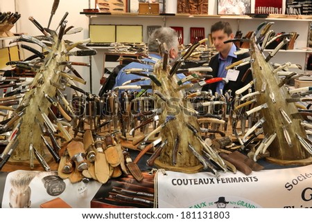 NURNBERG, GERMANY - MARCH 9:  Thiers-Issard knives stand at IWA 2014 & Outdoor Classics exhibition on March 9, 2014 in Nurnberg, Germany