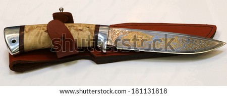 NURNBERG, GERMANY - MARCH 9: Russian handmade knife from Zlatoust on display at IWA 2014 & Outdoor Classics exhibition on March 9, 2014 in Nurnberg, Germany
