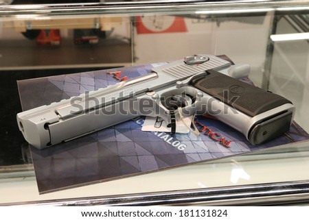 NURNBERG, GERMANY - MARCH 9: Desert Eagle handgun on display at IWA 2014 & Outdoor Classics exhibition on March 9, 2014 in Nurnberg, Germany