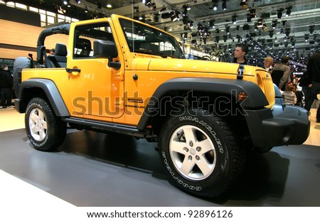 BRUSSELS, BELGIUM - JANUARY 15: Jeep Wrangler shown at Euro Motors 2012 exhibition on January 15, 2012 in Brussels, Belgium