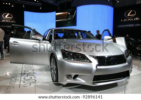 BRUSSELS, BELGIUM - JANUARY 15: Lexus GS450h hybrid car shown  at Euro Motors 2012 exhibition on January 15, 2012 in Brussels, Belgium