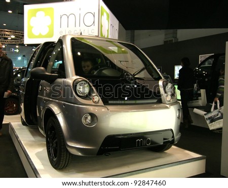 BRUSSELS, BELGIUM - JANUARY 15: MIA electric car shown at Euro Motors 2012 exhibition on January 15, 2012 in Brussels, Belgium