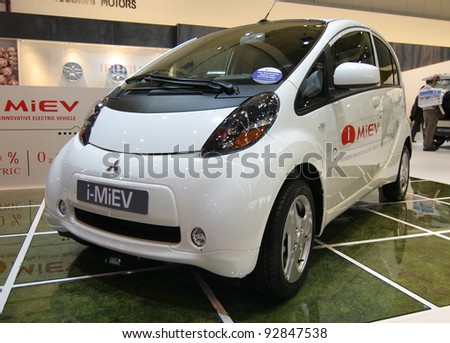 BRUSSELS, BELGIUM - JANUARY 15: Mitsubishi iMiev electric car shown at Euro Motors 2012 exhibition on January 15, 2012 in Brussels, Belgium
