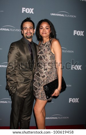 LOS ANGELES - APR 20:  Lin-Manuel Miranda, Karen Olivo arrives at the House Series Finale Wrap Party at Cicada on April 20, 2012 in Los Angeles, CA