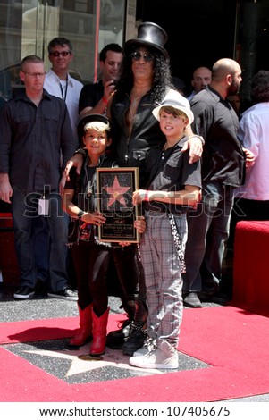 LOS ANGELES - JUL 9:  Slash and two sons at the Hollywood Walk of Fame Ceremony for Slash at Hard Rock Cafe at Hollywood & Highland on July 9, 2012 in Los Angeles, CA