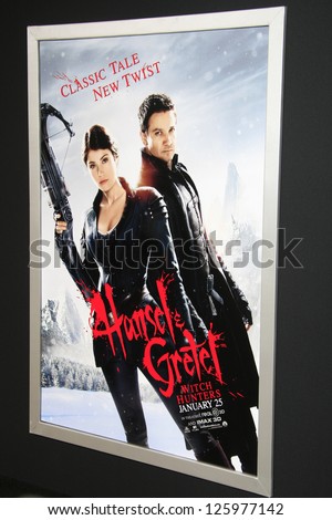 LOS ANGELES - JAN 24:  Hansel And Gretel: Witch Hunters Poster  at the \'Hansel And Gretel: Witch Hunters\' premiere at the Chinese Theater on January 24, 2013 in Los Angeles, CA