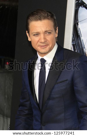 LOS ANGELES - JAN 24:  Jeremy Renner arrives at the the \'Hansel And Gretel: Witch Hunters\' premiere at the Chinese Theat theer on January 24, 2013 in Los Angeles, CA