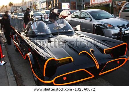 LOS ANGELES - MAR 21:  Batmobile arrives at the Batman Product Line Launch at the Meltdown Comics on March 21, 2013 in Los Angeles, CA