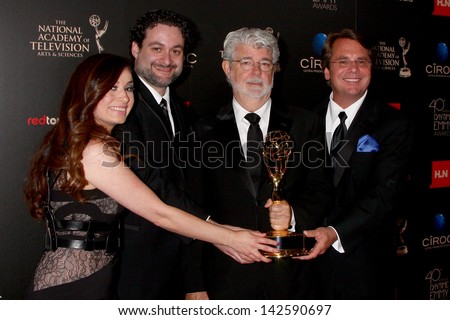 LOS ANGELES - JUN 16:  George Lucas, Star Wars: The Clone Wars Producers in the press area at the 40th Daytime Emmy Awards at the Skirball Cultural Center on June 16, 2013 in Los Angeles, CA
