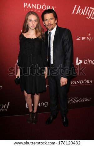 LOS ANGELES - FEB 10:  Maya Thurman-Hawke, Ethan Hawke at the The Hollywood Reporter\'s Annual Nominees Night Party at Spago on February 10, 2014 in Beverly Hills, CA