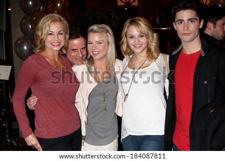 LOS ANGELES - MAR 25:  Jessica Collins, Christian LeBlanc, Kelli Goss, Hunter King, Max Erlich at the Y & R 41st Anniversary Cake at CBS Television City on March 25, 2014 in Los Angeles, CA