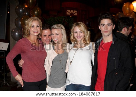 LOS ANGELES - MAR 25:  Jessica Collins, Christian LeBlanc, Kelli Goss, Hunter King, Max Erlich at the Y & R 41st Anniversary Cake at CBS Television City on March 25, 2014 in Los Angeles, CA