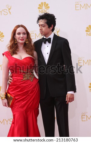 LOS ANGELES - AUG 25:  Christina Hendricks, Geoffrey Arend at the 2014 Primetime Emmy Awards - Arrivals at Nokia Theater at LA Live on August 25, 2014 in Los Angeles, CA