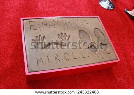 LOS ANGELES - JAN 8:  Ethan Hawke hand and foot prints at the Ethan Hawke Hand and Foot Print Ceremony at a TCL Chinese Theater on January 8, 2014 in Los Angeles, CA
