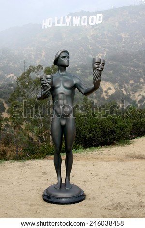 LOS ANGELES - JAN 20:  Screen Actor\'s Guild Actor, Hollywood Sign in fog at the AG Awards Actor Visits The Hollywood Sign at a Hollywood Hills on January 20, 2015 in Los Angeles, CA