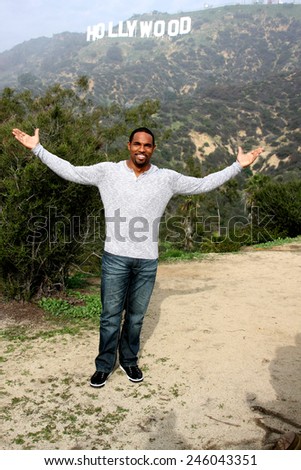 LOS ANGELES - JAN 20:  Jason George, Hollywood Sign at the AG Awards Actor Visits The Hollywood Sign at a Hollywood Hills on January 20, 2015 in Los Angeles, CA