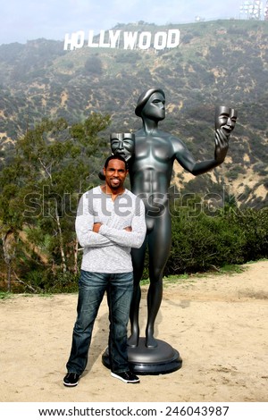 LOS ANGELES - JAN 20:  Jason George, Screen Actor\'s Guild Actor, Hollywood Sign at the AG Awards Actor Visits The Hollywood Sign at a Hollywood Hills on January 20, 2015 in Los Angeles, CA