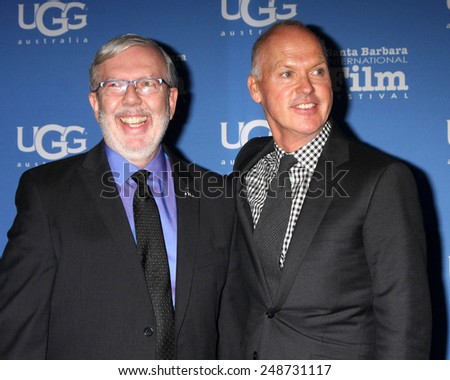 SANTA BARBARA - JAN 31:  Leonard Maltin, Michael Keaton at the Santa Barbara International Film Festival - Modern Master at a Arlington Theater on January 31, 2015 in Santa Barbara, CA
