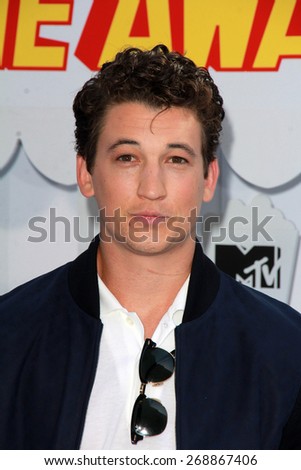 LOS ANGELES - FEB 11:  Miles Teller at the MTV Movie Awards 2015 at the Nokia Theater on April 11, 2015 in Los Angeles, CA